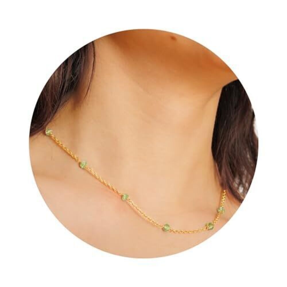 2757 Peridot Necklace , Premium Beaded Gold Necklaces - Tarnish Free 18K